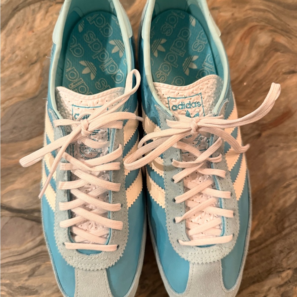 Adidas Women's Sky Blue and White Sneakers